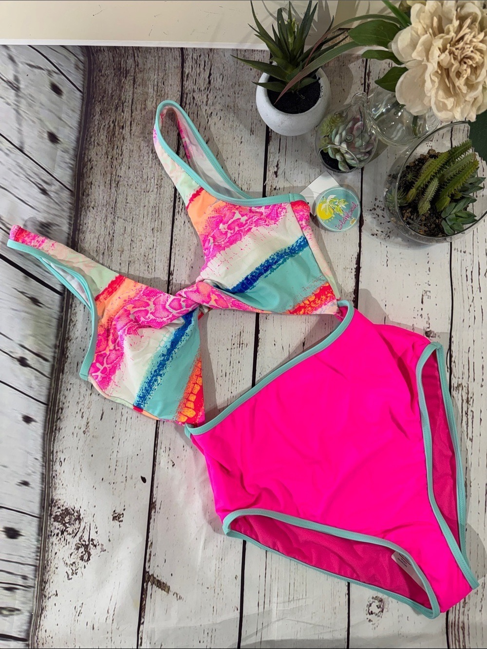 Island Soul One-Piece Monokini - Neon Pink & Multicolor Print Medium